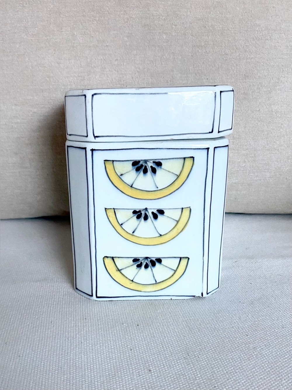 Vintage Cossa Italy Ceramic Lemon Canister Hand Painted Cabinet Storage Jar